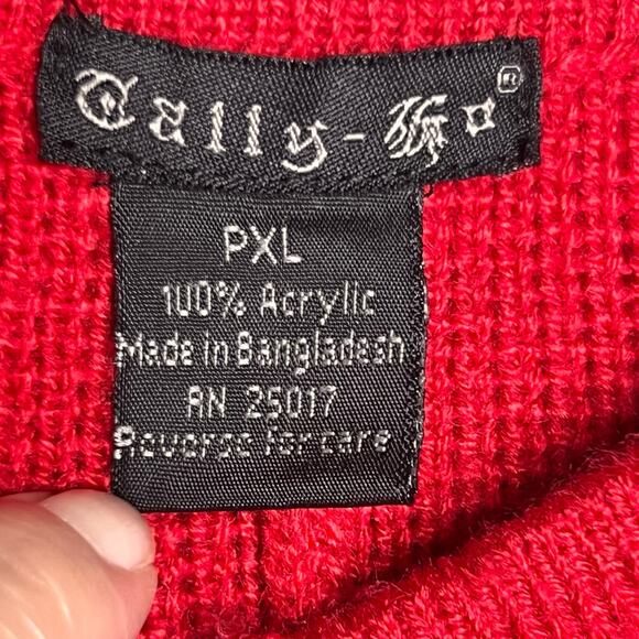 Vintage Tally Ho Size Extra Large Red Sweater Cape Pockets Short Sleeve - Picture 7 of 7